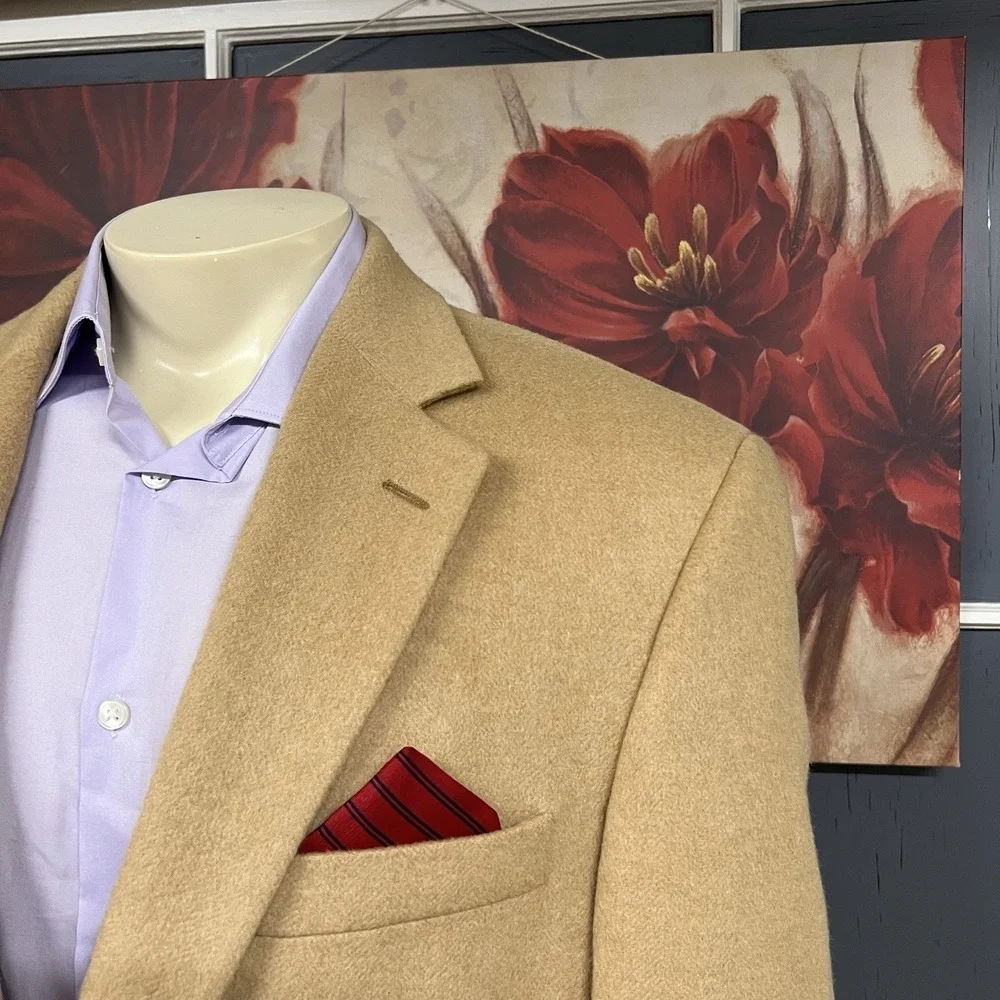 John W. Nordstrom Camel Hair Blazer Jacket Sport Coat Mens 44L Long Khaki